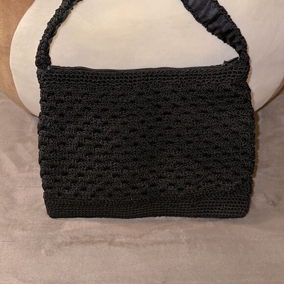 Black Crochet Macramé Small Crossbody Purse Bag - Picture 2 of 8